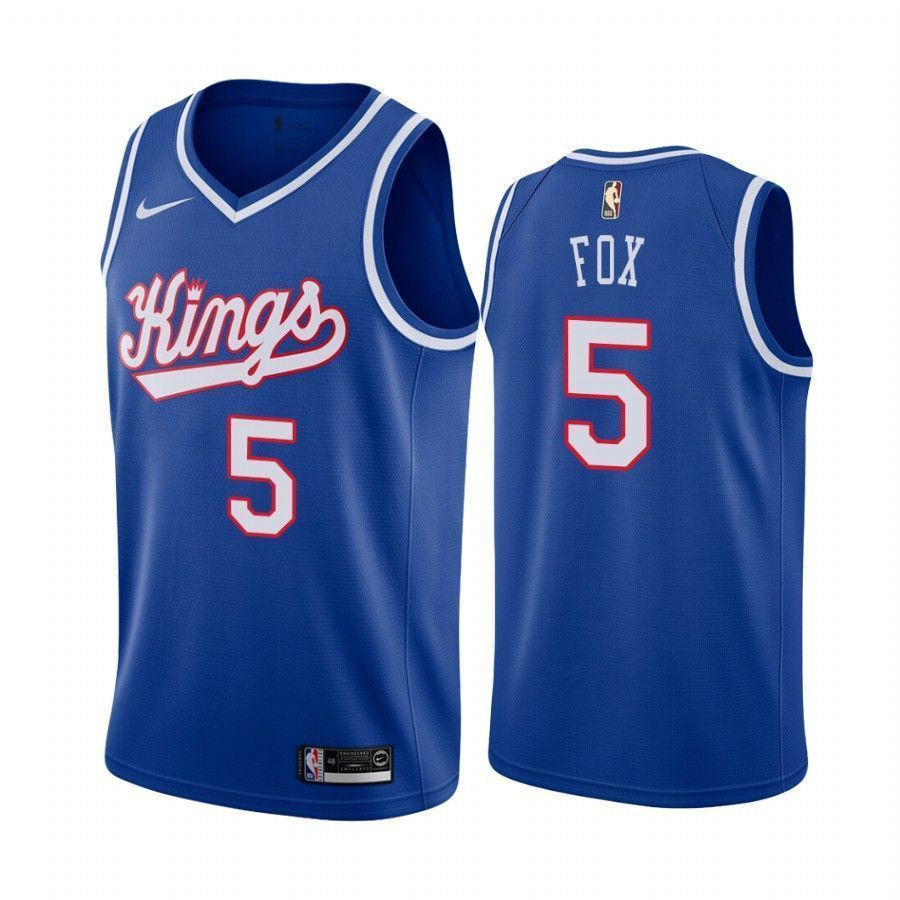 Men's Sacramento Kings De'Aaron Fox #5 Blue Throwback Basketball Jersey - Gohipanda