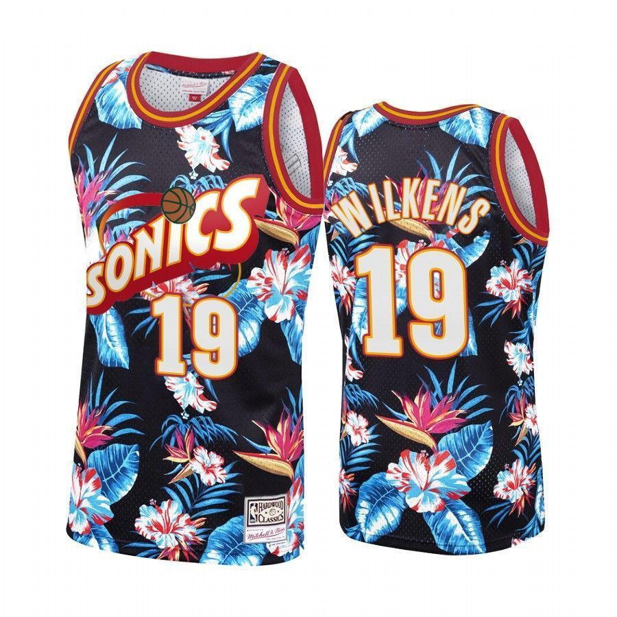 Men's Seattle Supersonics Lenny Wilkens 19 Floral Fashion Jersey Multicolor - Gohipanda