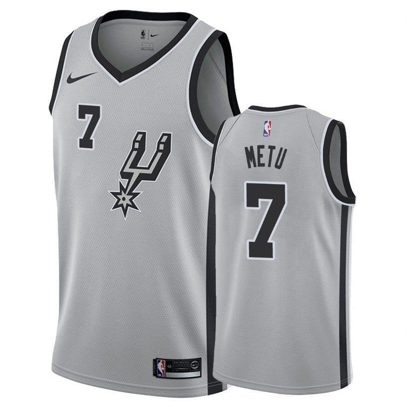 Men's Spurs Chimezie Metu #7 Silver Jersey - Breathable Polyester Athletic Wear - Gohipanda