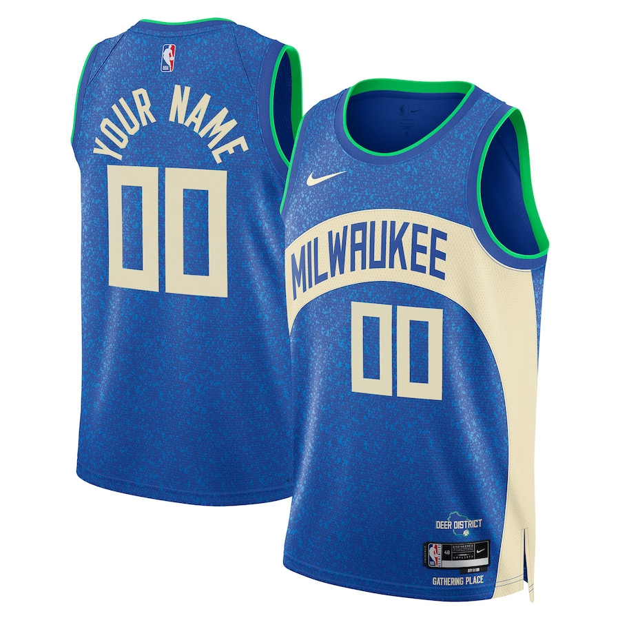 Milwaukee Bucks 2023/24 Swingman Jersey Customized City Edition Blue Unisex - Gohipanda