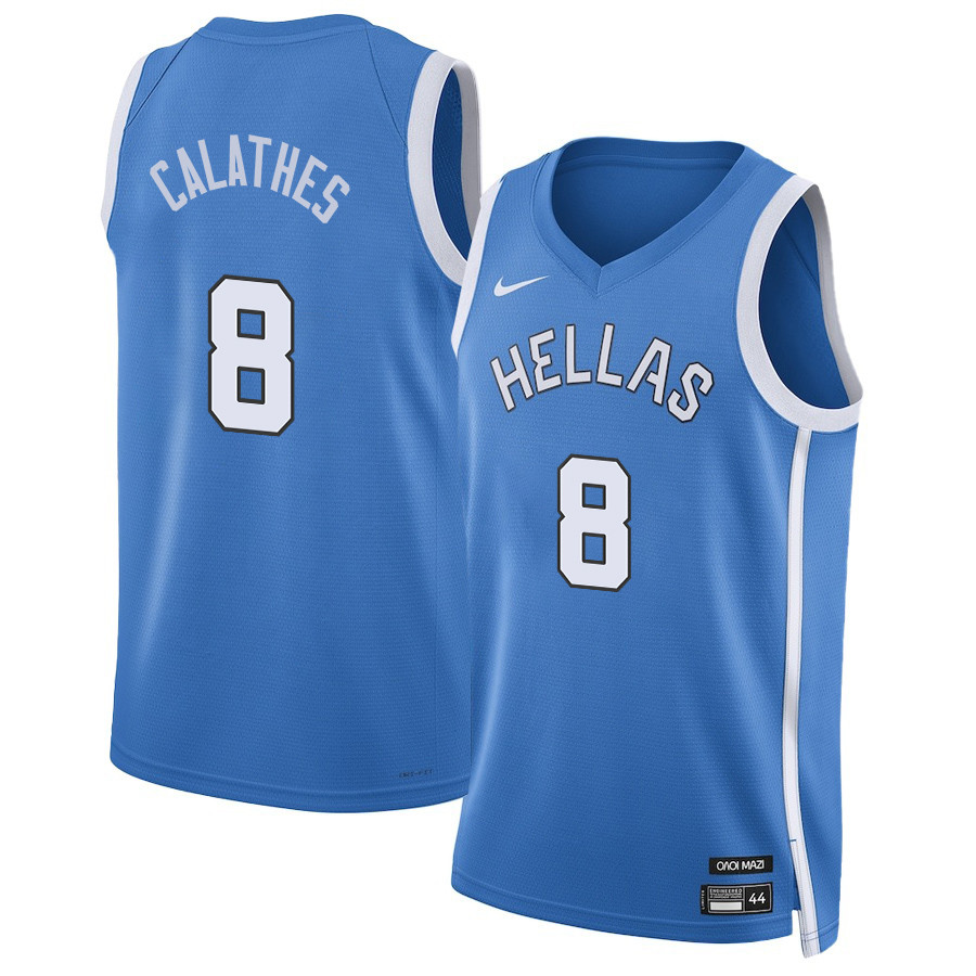 Nick Calathes #8 Greece Basketball 2024 Olympics Unisex Jersey - Blue Multicolor - Gohipanda