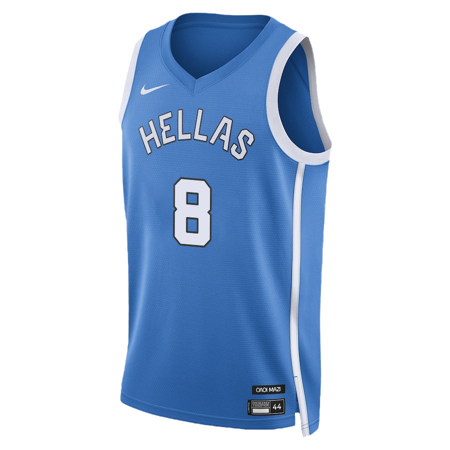 Nick Calathes #8 Greece Basketball 2024 Olympics Unisex Jersey - Blue Multicolor - Gohipanda - Image 3