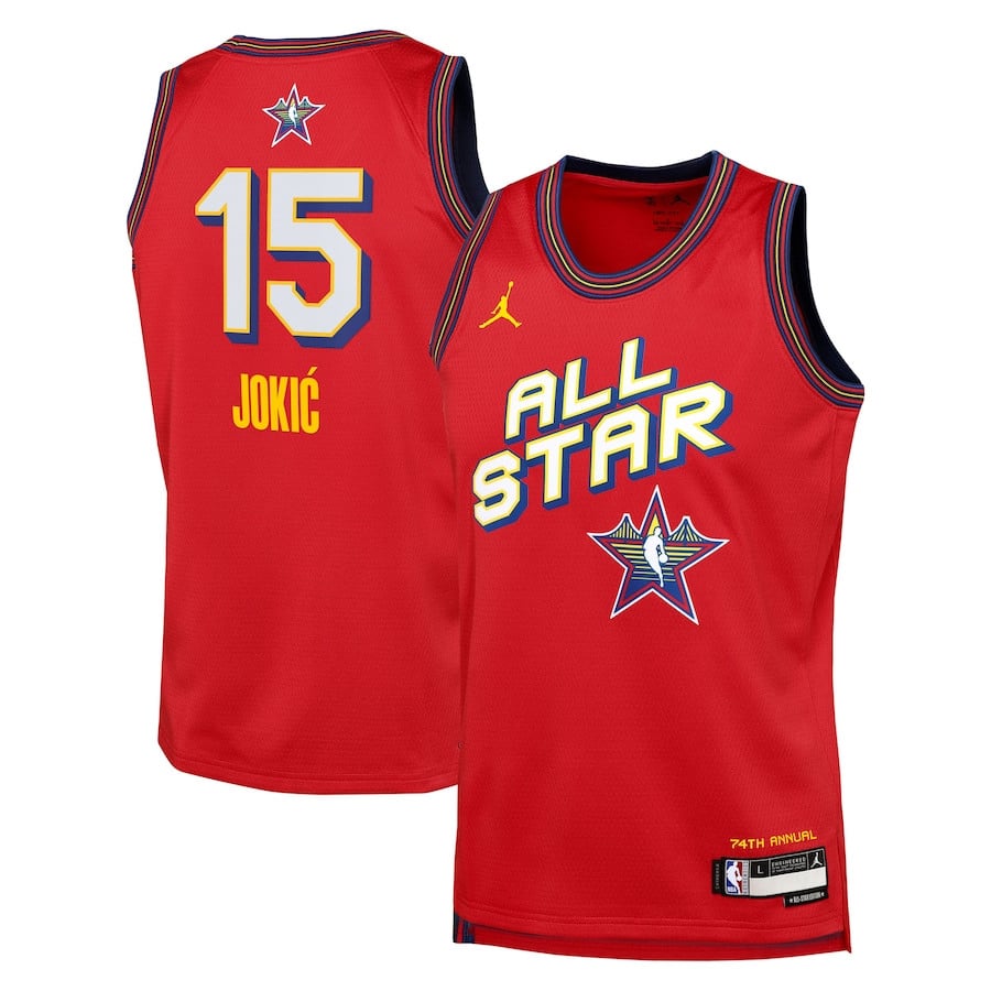 Nikola Jokic 15 NBA All Star Swingman Team Jersey Red Multicolor - Gohipanda