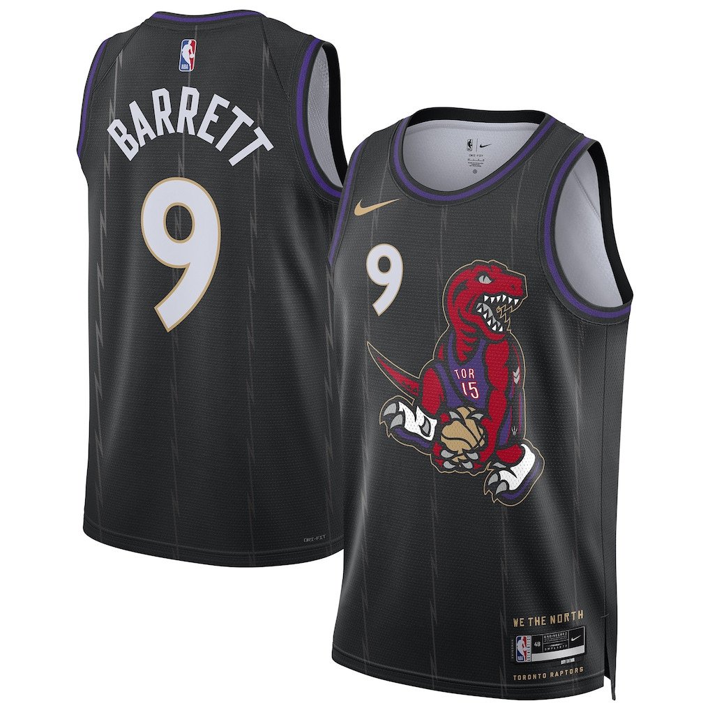 RJ Barrett 9 Toronto Raptors Unisex 2024/25 Swingman Player Jersey City Edition Black - Gohipanda
