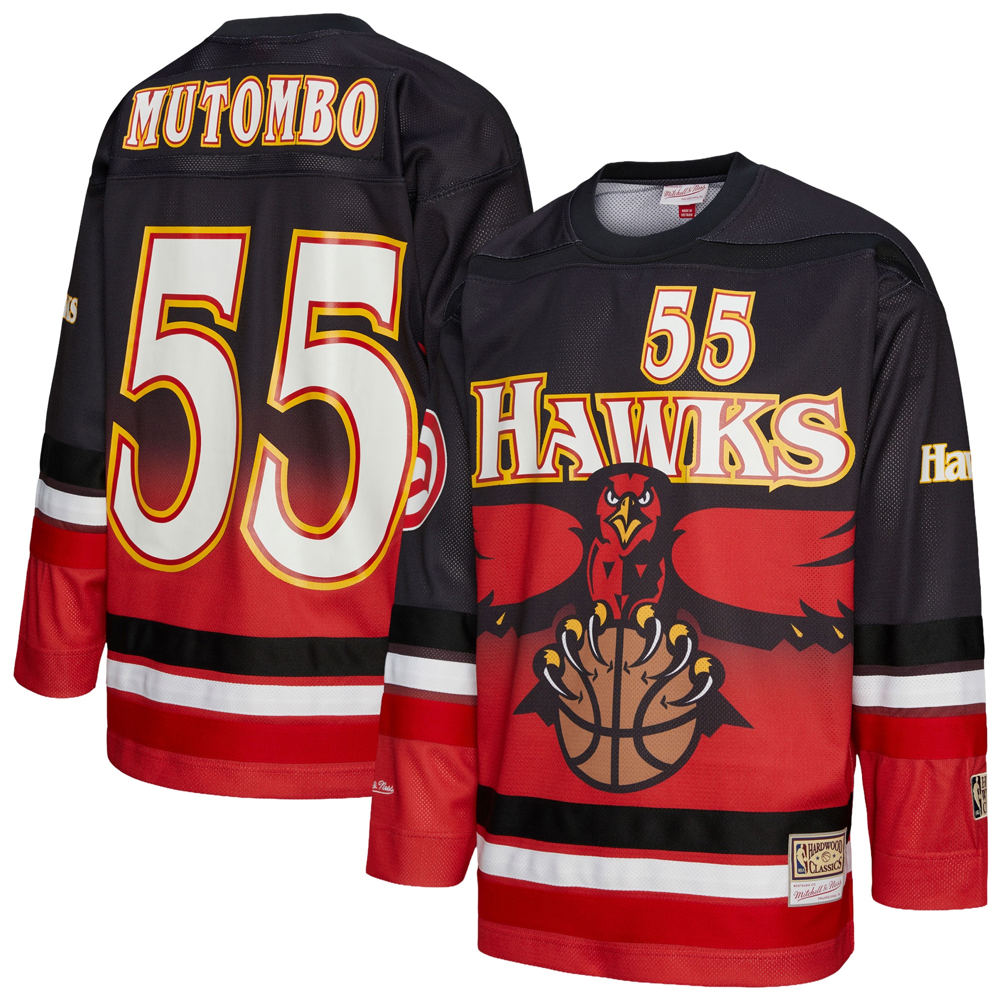 Gohipanda - Dikembe Mutombo Atlanta Hawks Unisex Maxxed Out Fashion Hockey Jersey - Red