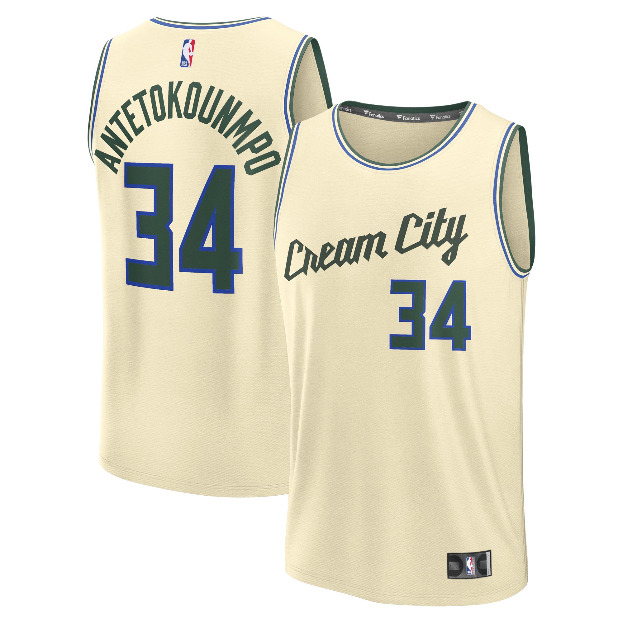 Gohipanda - Giannis Antetokounmpo Milwaukee Bucks Fanatics 2025/26 City Edition Fast Break Jersey - Cream