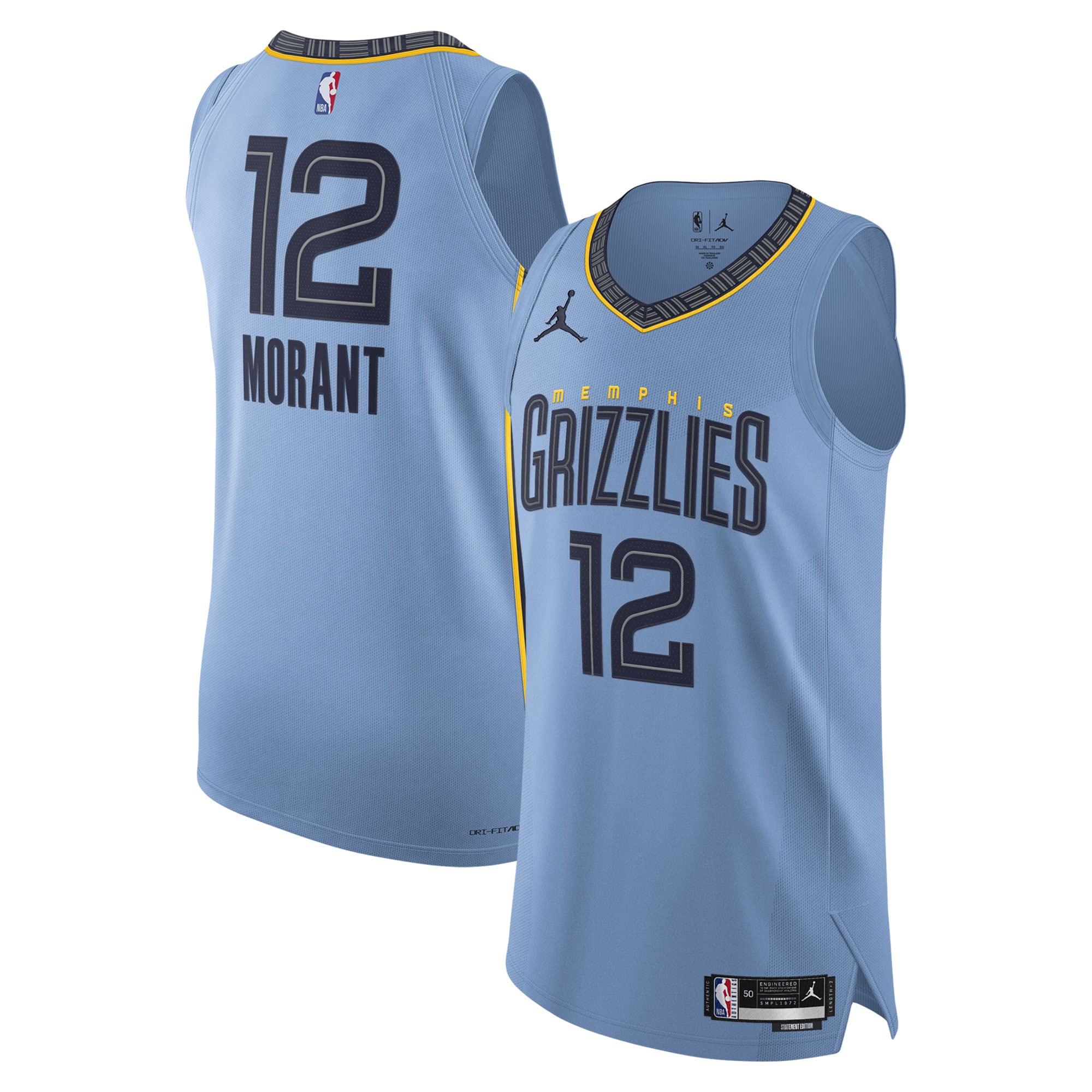 Gohipanda - Ja Morant Memphis Grizzlies Jordan Brand Player Jersey - Statement Edition - Light Blue