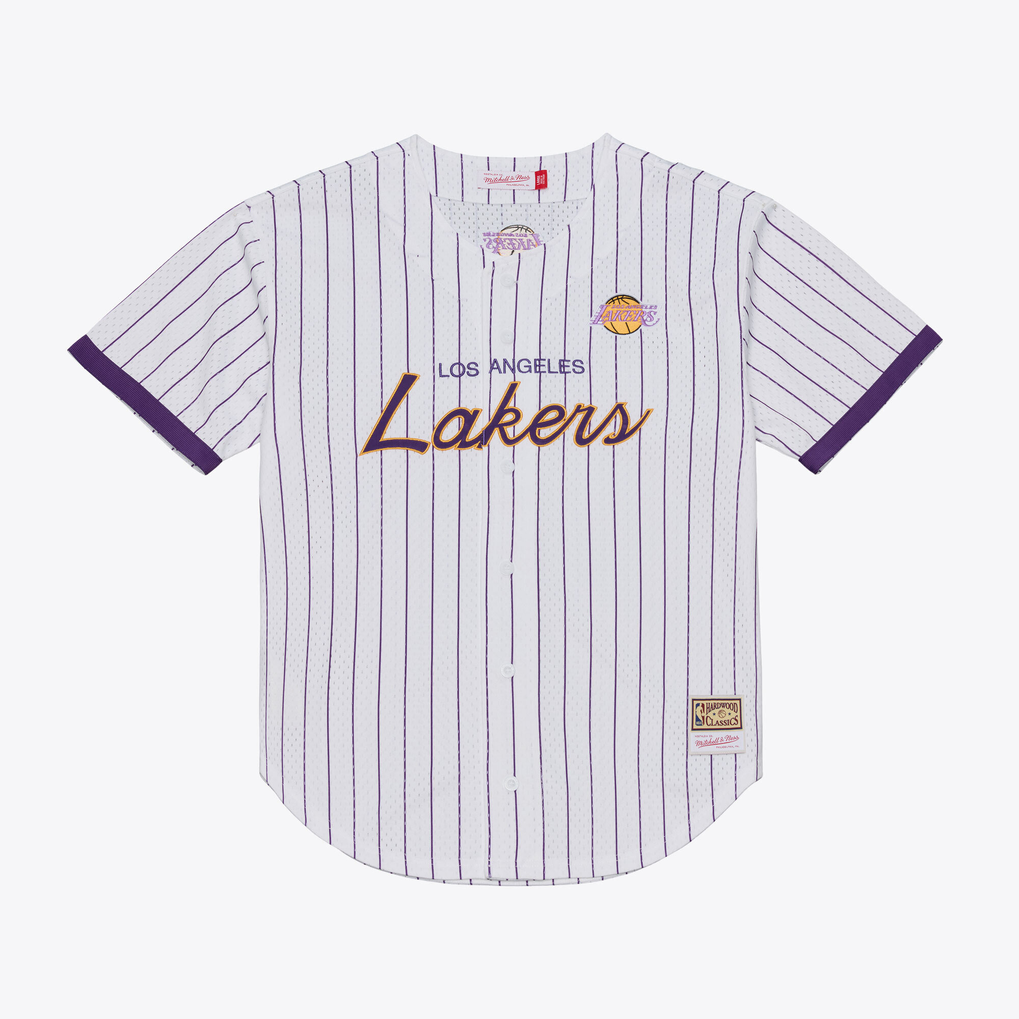 Gohipanda - Los Angeles Lakers Head Coach Pinstripe Mesh Full-Button Baseball Jersey - White