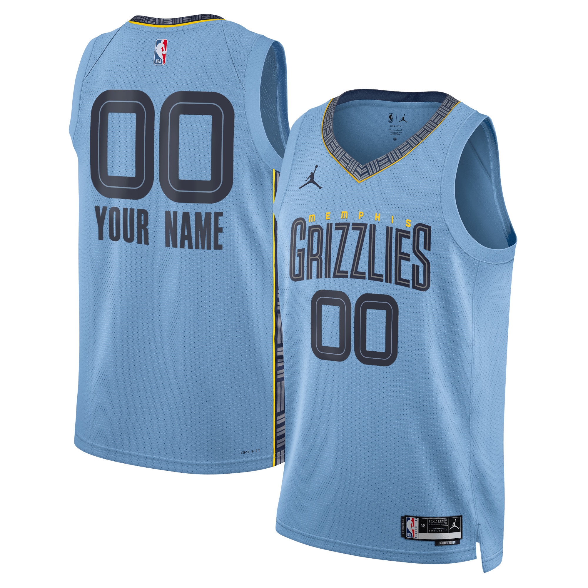 Gohipanda - Memphis Grizzlies Jordan Brand Unisex 2022/23 Swingman Custom Jersey - Statement Edition - Blue