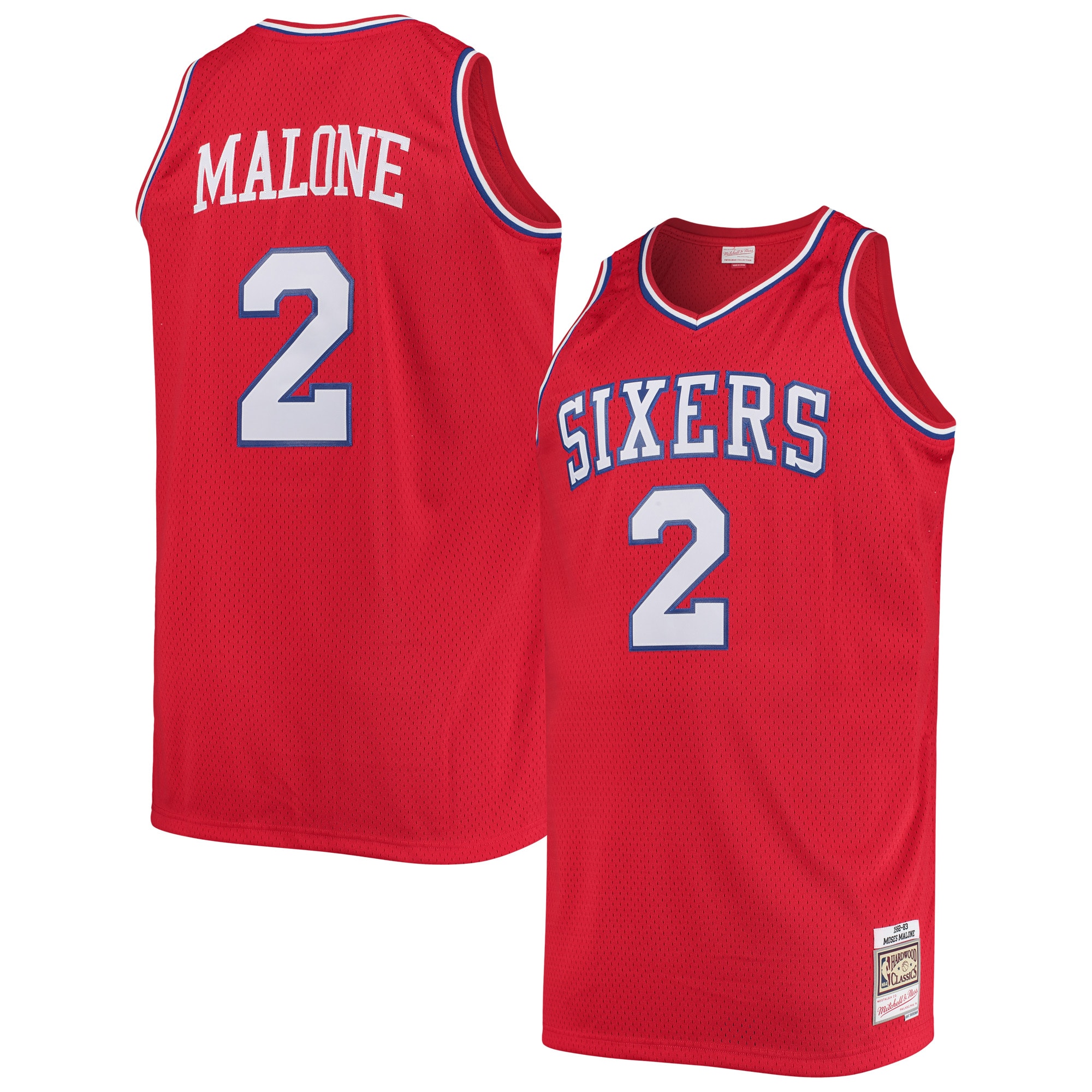 Gohipanda - Moses Malone Philadelphia 76ers 1982/83 Big & Tall Hardwood Classics Swingman Jersey - Red - Image 2