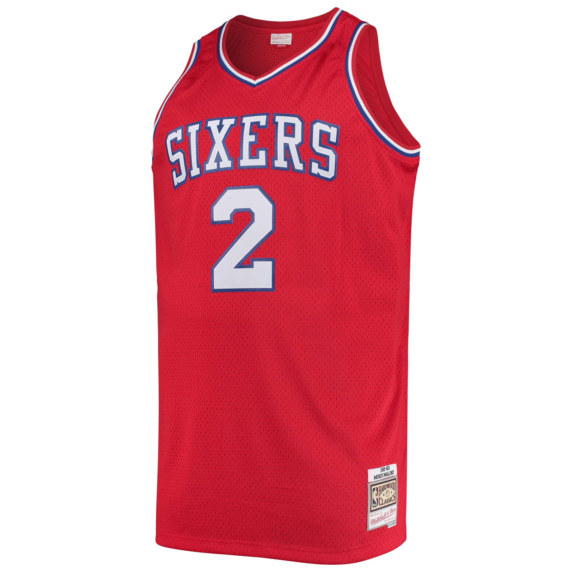 Gohipanda - Moses Malone Philadelphia 76ers 1982/83 Big & Tall Hardwood Classics Swingman Jersey - Red - Image 3